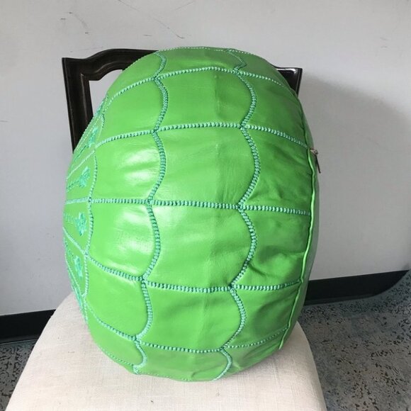 Green x large embroidered Moroccan handmade pouf - Picture 8 of 14